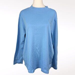 Blair Long Sleeve Top Mock Neck Blue Cotton Blend Large